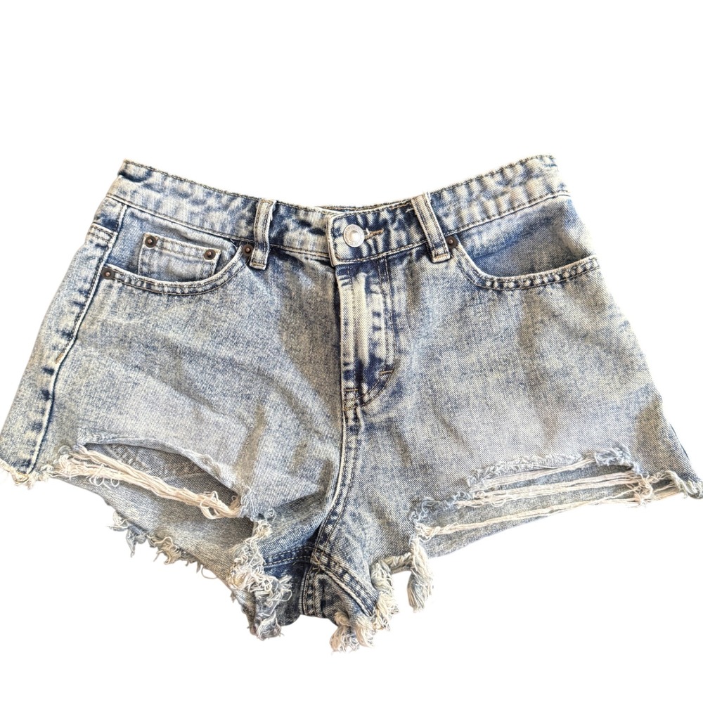 Project Rebel Denim Acid Wash Cut Off‎ Jean Shorts Womens Size 7 Blue Distressed